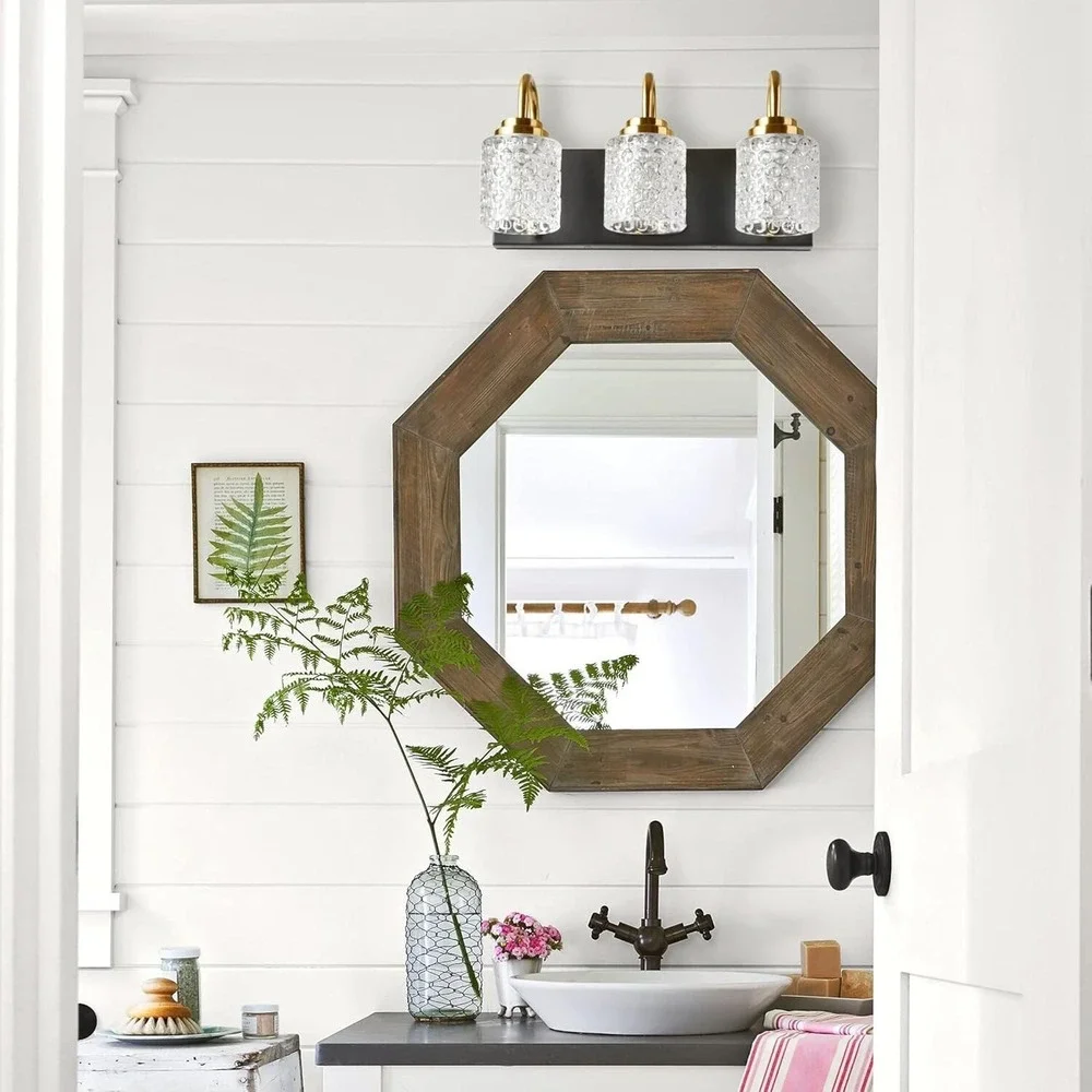 3-Light Crystal Bathroom Vanity Light, Black and Gold Vanity Lights for Bathroom
